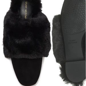 Stuart Weitzman Edie Chill Faux Fur Trimmed Mule